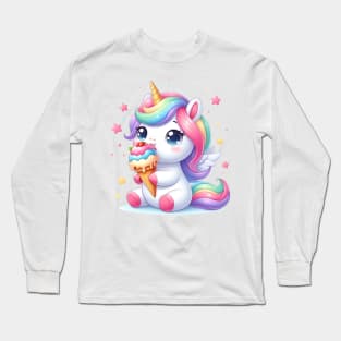 Cute colorful unicorn having ice cream Long Sleeve T-Shirt